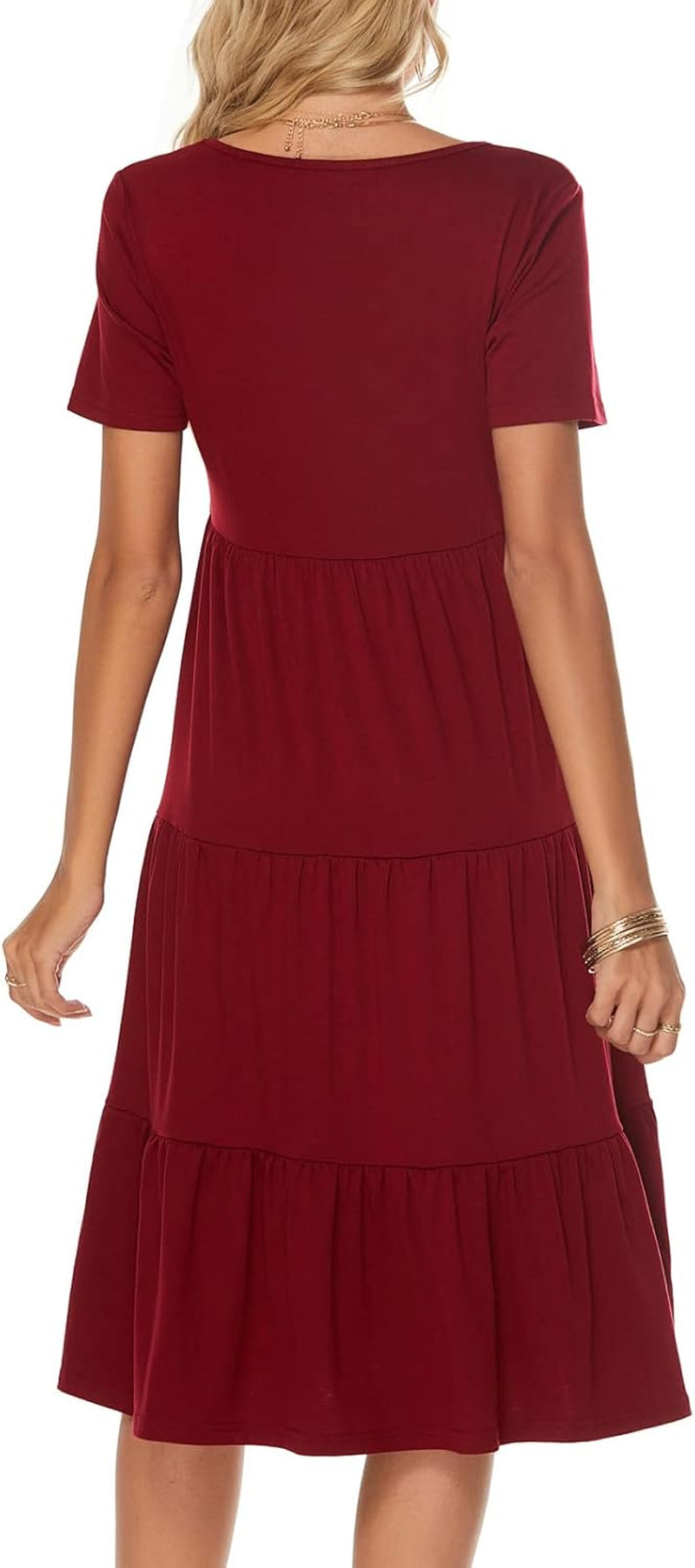Women'S Casual Summer Tiered Midi Dress 2026 V Neck Boho Sundress | Short Sleeve Dresses for Women, Loose Ruffle Babydoll Style, Cotton Blend Fabric, for Church, Going Out, Beach Vacation