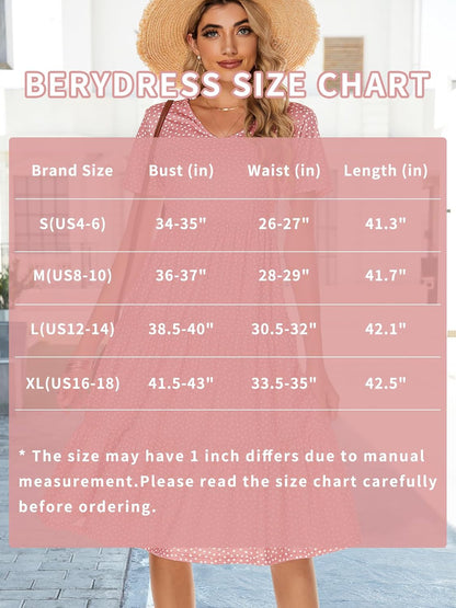 Women'S Casual Summer Tiered Midi Dress 2026 V Neck Boho Sundress | Short Sleeve Dresses for Women, Loose Ruffle Babydoll Style, Cotton Blend Fabric, for Church, Going Out, Beach Vacation