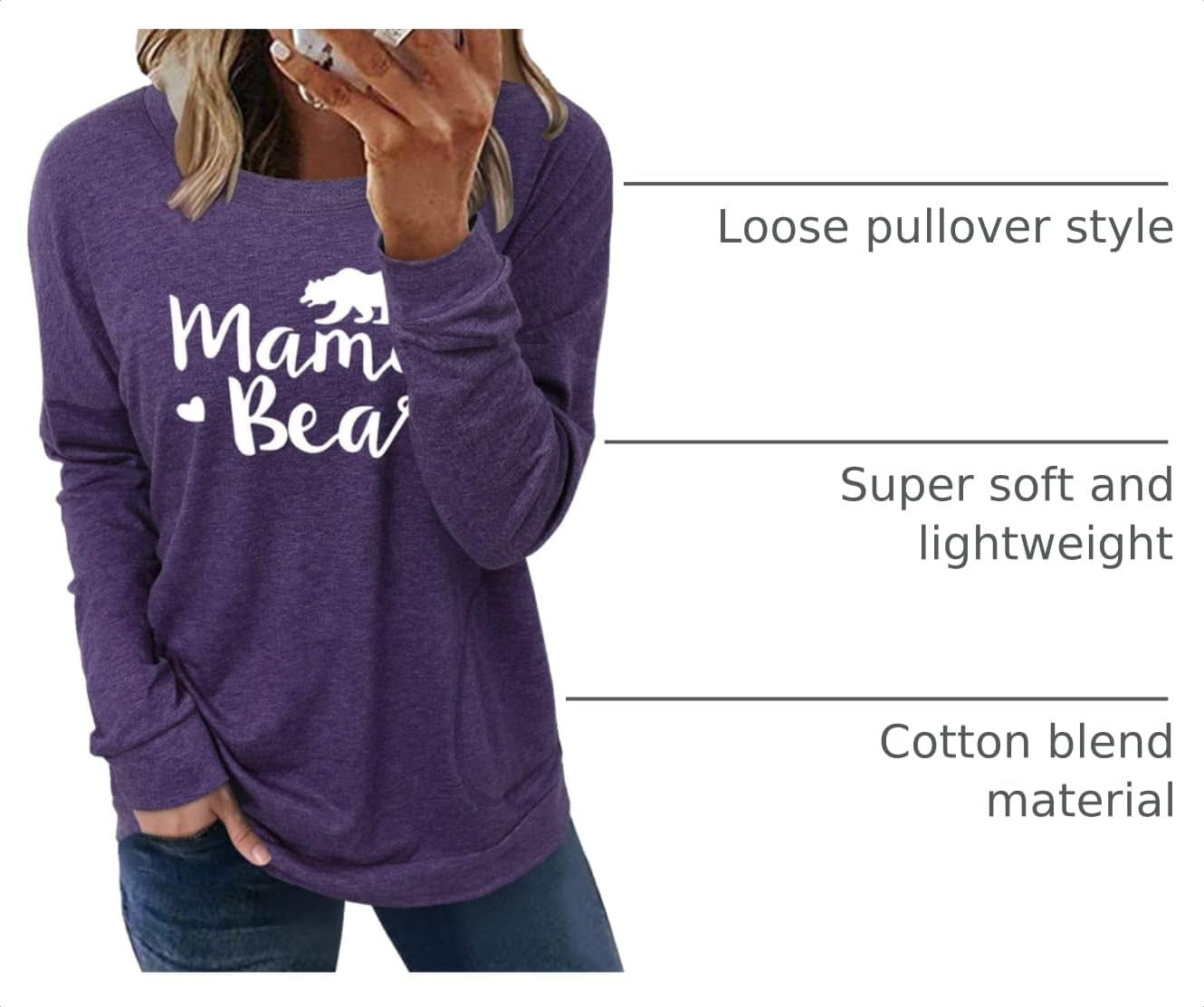 Womens Crewneck Sweatshirt Casual Loose Fitting Tops Long Sleeve T Shirt